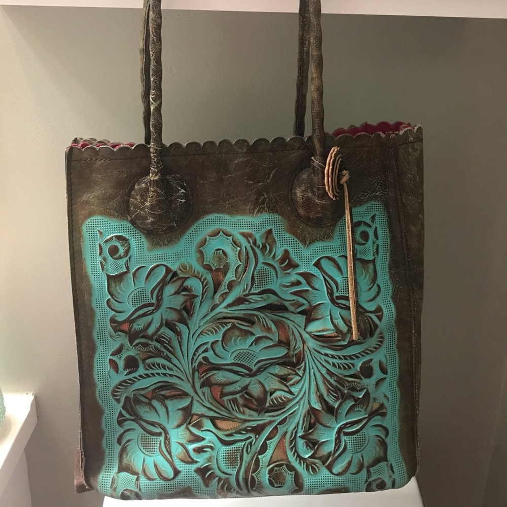 Patricia Nash tooled turquoise Cavo tote